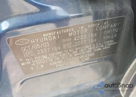 2004 Hyundai Sonata from USA, damaged, VIN KMHWF25S54A964586